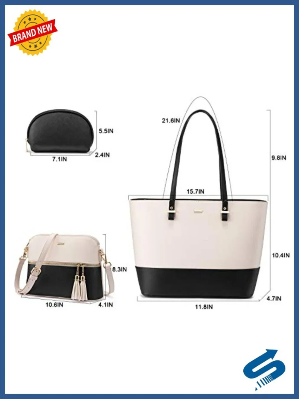 3pcs Faux Leather Handbag Set Shoulder Tote Satchel Hobo Purse Set